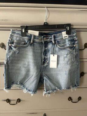 Judy Blue Faded Light Blue Distressed Frayed-Hem Denim Shorts
